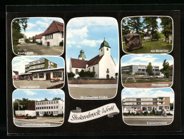 AK Stukenbrock /Westf., St. Johannes Kirche, Hotel Westhoff, Gemeindeverwaltung, Hauptschule, Kreissparkasse  - Sonstige & Ohne Zuordnung