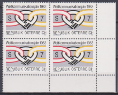 1983 , Mi 1731 ** (4) - 4er Block Postfrisch -  Weltkommunikationsjahr - Nuovi