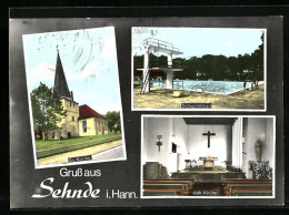 AK Sehnde I. Hann., Ev. Kirche, Schwimmbad, Innenansicht Der Kath. Kirche  - Sehnde