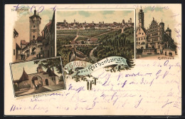 Lithographie Rothenburg / Tauber, Räderthor, Klingenthor, Rathaus  - Rothenburg O. D. Tauber