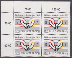 1983 , Mi 1731 ** (7) - 4er Block Postfrisch -  Weltkommunikationsjahr - Unused Stamps