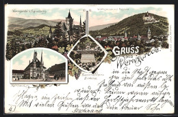 Lithographie Wernigerode, Blick V. Agnesberg, Totalansicht Mit Schloss, Rathaus, Kaiser-Wilhelm-Denkmal, Um 1900  - Wernigerode