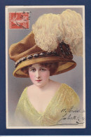 CPA 1 Euro Femme Chapeau Illustrateur Woman Art Nouveau Circulée Prix De Départ 1 Euro - Femmes