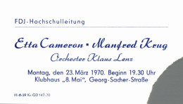 H2808 - Karl Marx Stadt Klubhaus Der Jugend Fritz Heckert Eintrittskarte FDJ - Manfred Krug Etta Cameron Klaus Lenz DDR - Tickets D'entrée