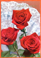 CP Heureux Anniversaire Fleurs Fleur Série 37720 5 Rose Roses Carte Vierge TBE - Fleurs