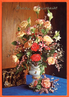 CP Heureux Anniversaire Fleurs Fleur Série 3417 1  Roses Bouquet Carte Vierge TBE - Fleurs