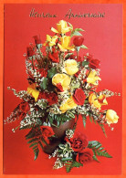 CP Heureux Anniversaire Fleurs Fleur Série 3417 5  Roses Bouquet Carte Vierge TBE - Fleurs