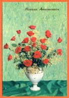 CP Heureux Anniversaire Fleurs Fleur Série 199  2 Bouquet Roses Carte Vierge TBE - Fleurs