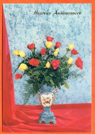 CP Heureux Anniversaire Fleurs Fleur Série 199 6 Bouquet Roses Carte Vierge TBE - Fleurs