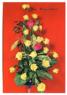 CP Heureux Anniversaire Fleurs Fleur Série 199 12  Bouquet Roses Carte Vierge TBE - Fleurs
