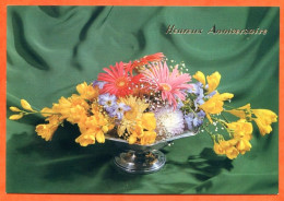 CP Heureux Anniversaire Fleurs Fleur Série 199 8 Bouquet Carte Vierge TBE - Fleurs