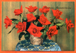 CP Heureux Anniversaire Fleurs Fleur Série 199  3  Bouquet Roses Carte Vierge TBE - Fleurs