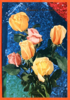 CP Heureux Anniversaire Fleurs Fleur Série 197 3  Roses Carte Vierge TBE - Fleurs
