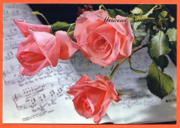 CP Heureux Anniversaire Fleurs Fleur Série 140 2  Roses Carte Vierge TBE - Flowers