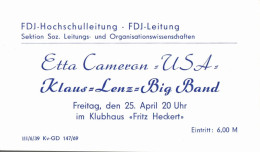 H2809 - Karl Marx Stadt Klubhaus Der Jugend Fritz Heckert Eintrittskarte FDJ - Etta Cameron Klaus Lenz Big Band DDR - Toegangskaarten