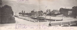 2568 - Annecy - Vue Générale Du Port & De La Tournette ( Bateau à Vapeur ) RARE !!!! Grand Format Double 11 X 28 Cm - Annecy-le-Vieux