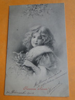 Illustrateur M. M. VIENNE -- " Heureuse Année " - Portrait D'Enfant - Branches De Gui - Carte " Précurseur " 1904 - Vienne