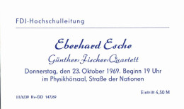 H2811 - Karl Marx Stadt Klub Der Jugend Fritz Heckert Eintrittskarte FDJ - Eberhard Esche Günther Fischer Quartett DDR - Tickets D'entrée