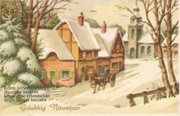 "Horse Carriage In Snowylandscape"Lot Of Four (4) Vintage Christmas, Artist Drawn, Postcards - Sonstige & Ohne Zuordnung