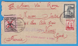 LETTRE ESPAGNE DE 1937 - PALMA DE MALLORCA POUR FRANCE - PAR AVION VIA ROME - VIGNETTE PRO PARO MALLORCA - CENSURADA - Cartas & Documentos
