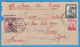 LETTRE ESPAGNE DE 1937 - PALMA DE MALLORCA POUR FRANCE - PAR AVION VIA ROME - VIGNETTE PRO PARO MALLORCA - CENSURADA - Storia Postale