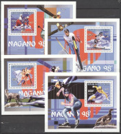 Niger 1996, Olympic Games In Nagano. Ice Hockey, Skiing, Bird, 4BF - Uccelli Canterini Ed Arboricoli