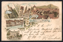 Lithographie Reutlingen, Frauenarbeitsschule, Obere Wilhelmstrasse, Marienkirche, Klein-Venedig  - Reutlingen