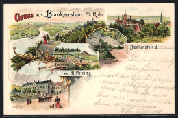 Lithographie Blankenstein / Ruhr, Hotel & Restaurant Von H. Petring, Königs-Platz, Ortsansicht  - Sonstige & Ohne Zuordnung