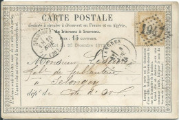 FRANCE CARTE POSTALE 15c LANGRES ( HAUTE MARNE ) POUR SELONGEY ( COTE D' OR ) DE 1874 LETTRE COVER - 1849-1876: Période Classique