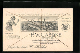 Vertreterkarte Hamburg, Biscuit-Cacao-Chocolade Und Confituren Fabrik, P. W. Gaedke, Blick Auf Das Werk  - Non Classificati