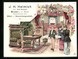 Vertreterkarte Brake A. D. Weser, J. H. Helmich, Möbel- Und Decorationsgeschäft, Bahnhofstrasse 12a  - Non Classificati