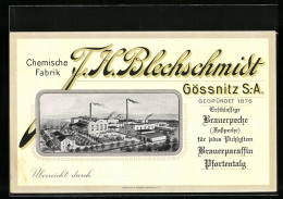 Vertreterkarte Gössnitz S.-A., J. H. Blechschmidt, Chemische Fabrik, Blick Auf Die Fabrik  - Non Classificati