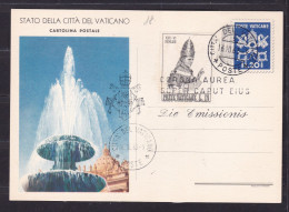 1963 Vaticano Vatican INTERO POSTALE Fontana Piazza San Pietro Cartolina Postale 20+15 Annullo16/10/63 St Peter Fountain - Entiers Postaux