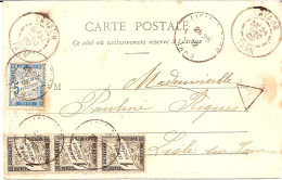 1G11 --- 81 LAVAUR A2 1c Blanc Taxe Duval Bande De 3 Du 1c Noir + 5c Bleu - 1877-1920: Semi Modern Period