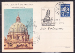 1963 Vaticano Vatican INTERO POSTALE Cupola Di San Pietro Cartolina Postale L.20+L.15 Annullo 16/10/63 Dome Of St. Peter - Entiers Postaux