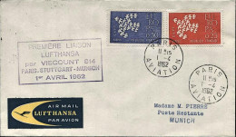 1962-France Francia I^volo Lufthansa Con Viscount 814 Parigi-Stoccarda-Monaco Af - Lettres & Documents