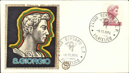 1974-L.1000 San Giorgio Di Donatello Su Fdc Filagrano Annullo Di Bergamo Filatel - FDC