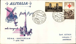 1960-I^volo Alitalia Roma Amsterdam Del 1 Aprile Su Busta Illustrata Ed Annullo  - Poste Aérienne