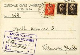 1946-cartolina Ospedaliera Affrancata 60c.arancio Emissione Novara+coppia L.1,20 - Storia Postale