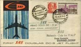 1961-I^volo SAS DC8 Jet Roma Zurigo Dusseldorf Affr. L.10 Michelangiolesca+L.70  - 1961-70: Marcophilia