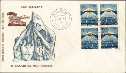 1963-s.2v.in Quartina Giochi Del Mediterraneo Su Fdc Illustrata Roma - FDC