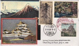 1969-Giappone Fdc National Treasure Momoyama Era Con Applicata Etichetta Metalli - Lettres & Documents