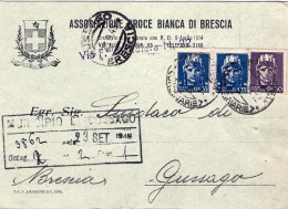 1945-cartolina Dell'associazione Croce Bianca Di Brescia Affrancata Coppia 35c.  - Poststempel