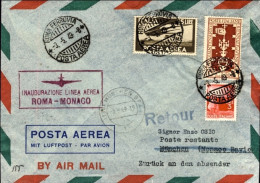 1949-cat.Pellegrini Euro 150, Bollo Rosso Inaugurazione Linea Aerea Roma Monaco  - Luftpost