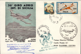 1984-36 Giro Aereo Internazionale Di Sicilia. Volato Con Annulli Della Manifesta - Luftpost