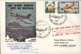 1984-36 Giro Aereo Internazionale Di Sicilia. Volato Con Annulli Della Manifesta - Poste Aérienne