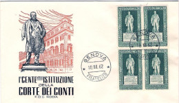 1962-L.30 In Quartina Ordinamento Della Corte Dei Conti Su Fdc Illustrata Rodia - FDC