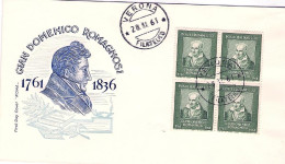 1961-L.30 In Quartina Giandomenico Romagnosi Su Fdc Illustrata Roma - FDC