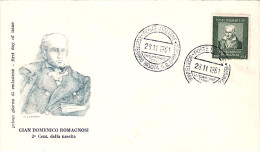 1961-L.30 Giandomenico Romagnosi Su Fdc Illustrata Filagrano Ed Annullo Commemor - FDC