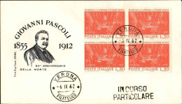 1962-s.2v.Giovanni Pascoli In Quartina Su Fdc Illustrata Roma - FDC